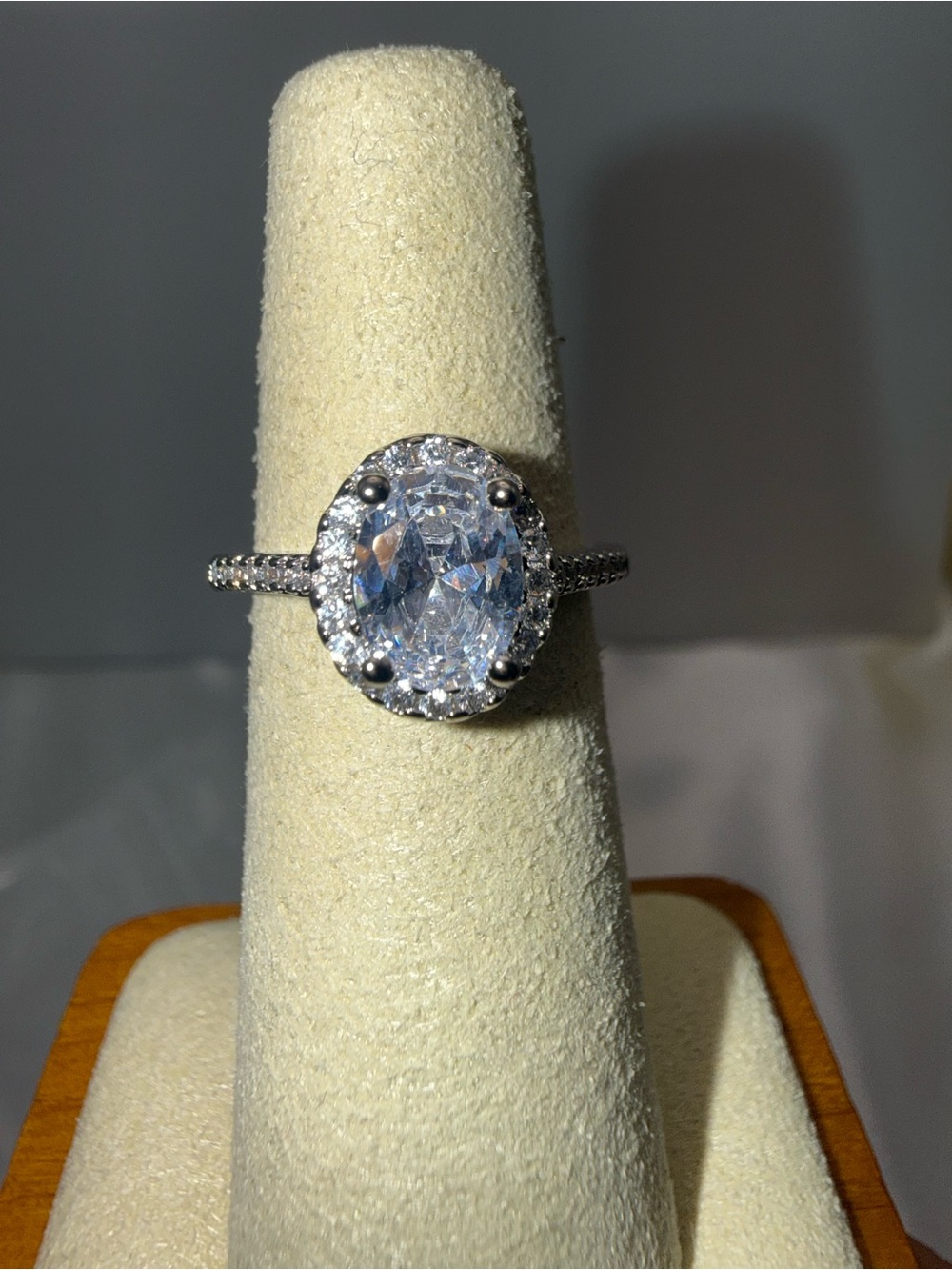 Size 6 to 9 Adjustable 18 Karat Gold Dipped AAACZ Oval Halo Engagement Ring